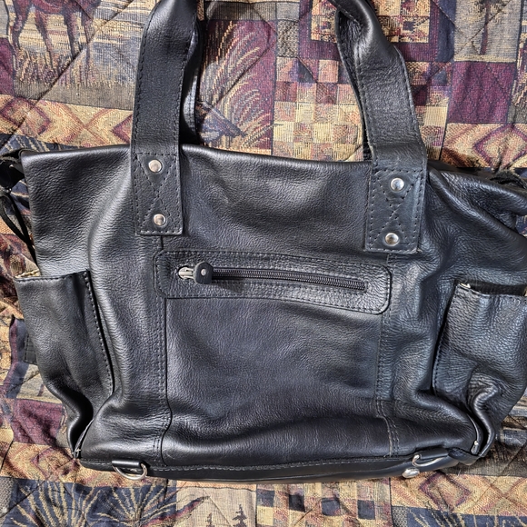 Nena & Co. Black Leather Tote with Vibrant Geometric Design - Picture 3 of 3